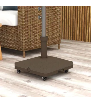 Base para Sombrilla con Ruedas con Postes Ø22 mm a Ø38 mm Rellenable de Arena 18 kg o Agua 16 kg para Jardín Marrón