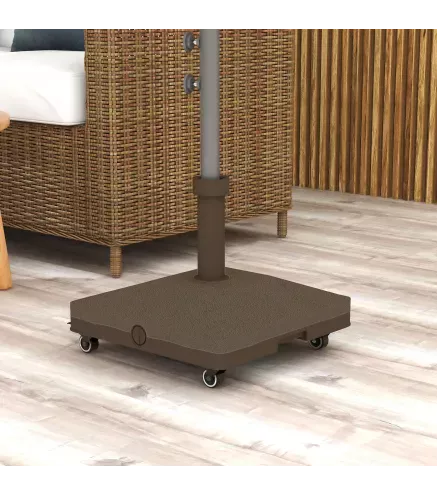 Base para Sombrilla con Ruedas con Postes Ø22 mm a Ø38 mm Rellenable de Arena 18 kg o Agua 16 kg para Jardín Marrón