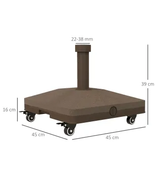 Base para Sombrilla con Ruedas con Postes Ø22 mm a Ø38 mm Rellenable de Arena 18 kg o Agua 16 kg para Jardín Marrón