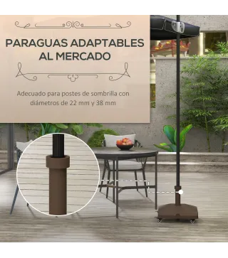 Base para Sombrilla con Ruedas con Postes Ø22 mm a Ø38 mm Rellenable de Arena 18 kg o Agua 16 kg para Jardín Marrón
