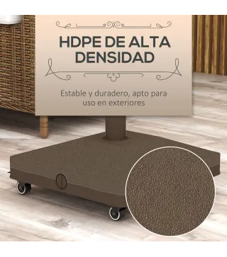 Base para Sombrilla con Ruedas con Postes Ø22 mm a Ø38 mm Rellenable de Arena 18 kg o Agua 16 kg para Jardín Marrón