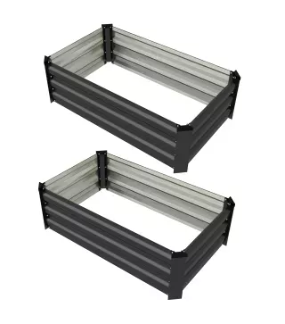 Set de 2 Jardineras de Exterior de Acero Rectangulares para Cultivos Plantas Flores para Patio 100x60x30 cm Gris Oscuro