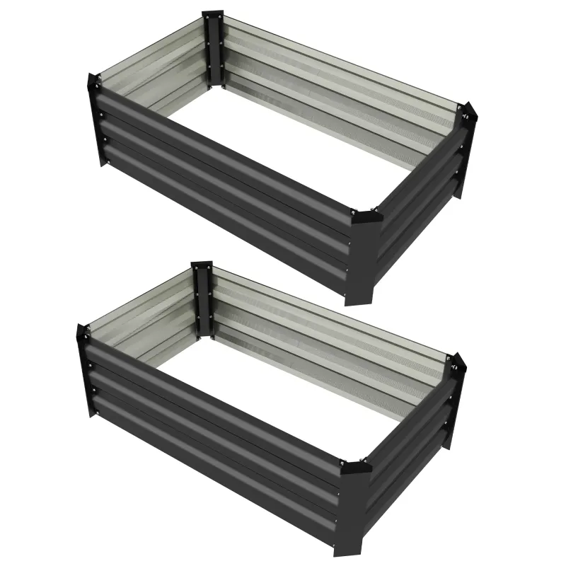 Set de 2 Jardineras de Exterior de Acero Rectangulares para Cultivos Plantas Flores para Patio 100x60x30 cm Gris Oscuro Set de 2 Jardineras de Exterior de Acero Rectangulares para Cultivos Plantas Flores para Patio 100x60x30 cm Gris Oscuro