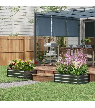 Set de 2 Jardineras de Exterior de Acero Rectangulares para Cultivos Plantas Flores para Patio 100x60x30 cm Gris Oscuro