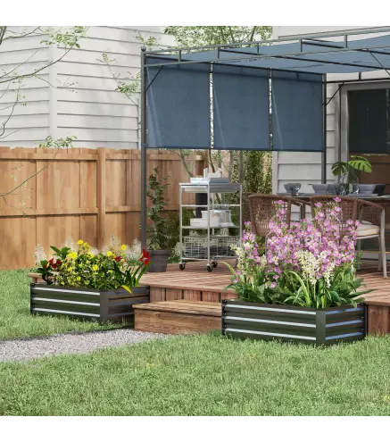 Set de 2 Jardineras de Exterior de Acero Rectangulares para Cultivos Plantas Flores para Patio 100x60x30 cm Gris Oscuro