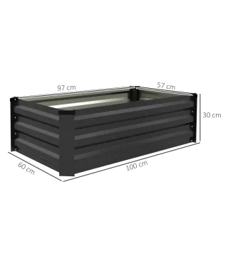 Set de 2 Jardineras de Exterior de Acero Rectangulares para Cultivos Plantas Flores para Patio 100x60x30 cm Gris Oscuro