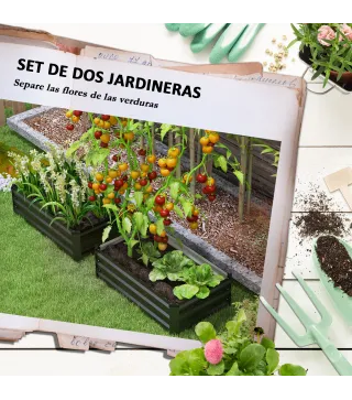 Set de 2 Jardineras de Exterior de Acero Rectangulares para Cultivos Plantas Flores para Patio 100x60x30 cm Gris Oscuro