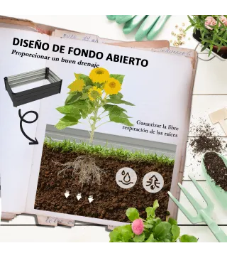 Set de 2 Jardineras de Exterior de Acero Rectangulares para Cultivos Plantas Flores para Patio 100x60x30 cm Gris Oscuro