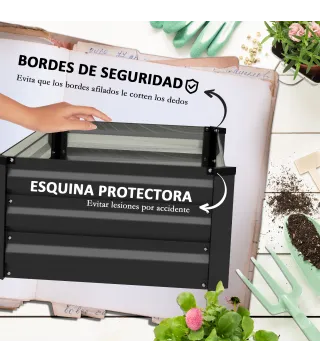 Set de 2 Jardineras de Exterior de Acero Rectangulares para Cultivos Plantas Flores para Patio 100x60x30 cm Gris Oscuro