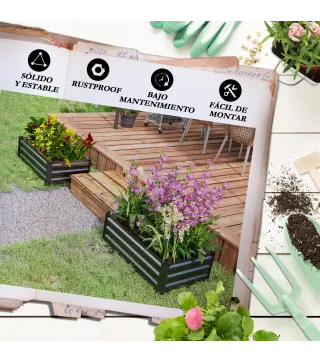 Set de 2 Jardineras de Exterior de Acero Rectangulares para Cultivos Plantas Flores para Patio 100x60x30 cm Gris Oscuro