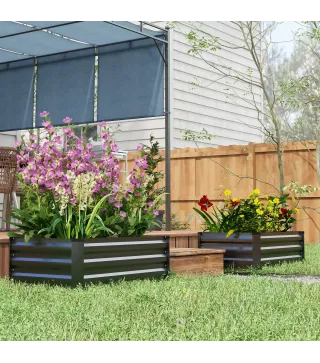 Set de 2 Jardineras de Exterior de Acero Rectangulares para Cultivos Plantas Flores para Patio 100x60x30 cm Gris Oscuro