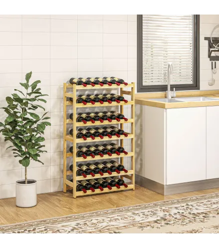 Botellero de Madera para 42 Botellas Botellero para Vino de 7 Niveles 63x25x102 cm Natural