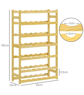 Botellero de Madera para 42 Botellas Botellero para Vino de 7 Niveles 63x25x102 cm Natural