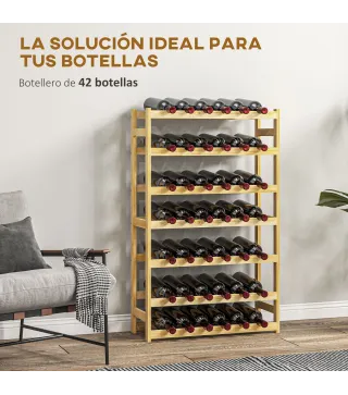 Botellero de Madera para 42 Botellas Botellero para Vino de 7 Niveles 63x25x102 cm Natural