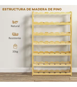 Botellero de Madera para 42 Botellas Botellero para Vino de 7 Niveles 63x25x102 cm Natural