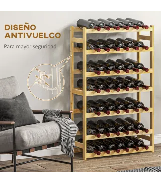 Botellero de Madera para 42 Botellas Botellero para Vino de 7 Niveles 63x25x102 cm Natural