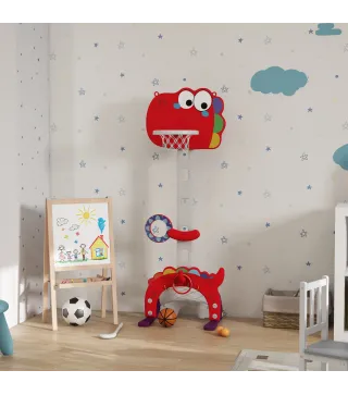 Canasta de Baloncesto para Niños Altura Ajustable con Fútbol ​​Golf Lazo Juego de Lanzamiento de Pelota Rojo