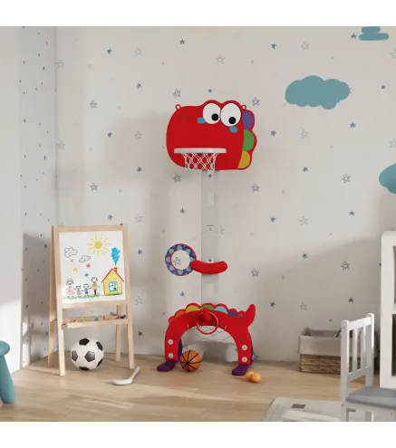 Canasta de Baloncesto para Niños Altura Ajustable con Fútbol ​​Golf Lazo Juego de Lanzamiento de Pelota Rojo