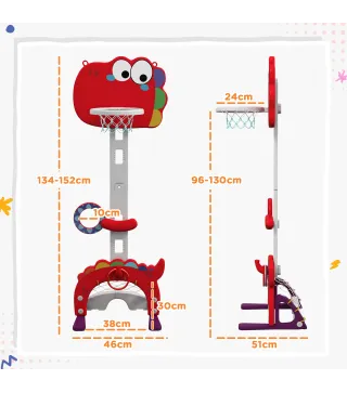 Canasta de Baloncesto para Niños Altura Ajustable con Fútbol ​​Golf Lazo Juego de Lanzamiento de Pelota Rojo