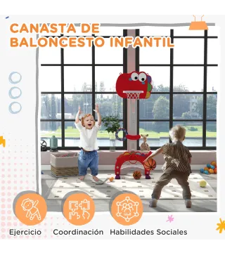 Canasta de Baloncesto para Niños Altura Ajustable con Fútbol ​​Golf Lazo Juego de Lanzamiento de Pelota Rojo