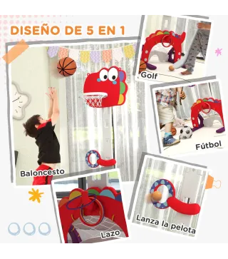 Canasta de Baloncesto para Niños Altura Ajustable con Fútbol ​​Golf Lazo Juego de Lanzamiento de Pelota Rojo