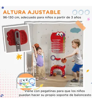 Canasta de Baloncesto para Niños Altura Ajustable con Fútbol ​​Golf Lazo Juego de Lanzamiento de Pelota Rojo