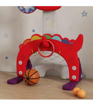 Canasta de Baloncesto para Niños Altura Ajustable con Fútbol ​​Golf Lazo Juego de Lanzamiento de Pelota Rojo