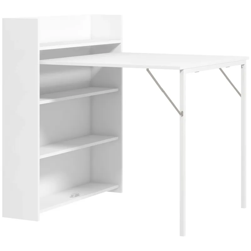 Mesa Plegable de Comedor Mesa de Cocina con Ala Abatible 4 Compartimentos Hasta 3 Personas 78,5x91x93 cm Blanco