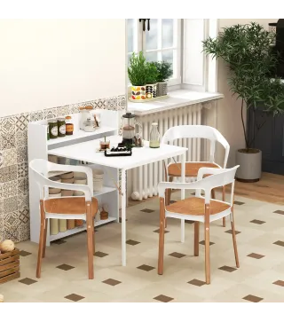 Mesa Plegable de Comedor Mesa de Cocina con Ala Abatible 4 Compartimentos Hasta 3 Personas 78,5x91x93 cm Blanco