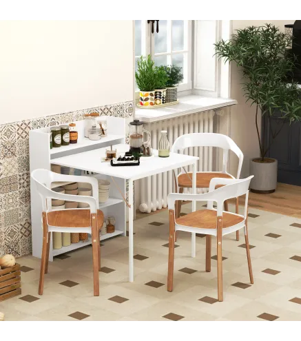 Mesa Plegable de Comedor Mesa de Cocina con Ala Abatible 4 Compartimentos Hasta 3 Personas 78,5x91x93 cm Blanco