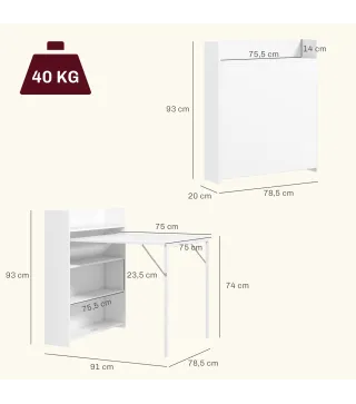 Mesa Plegable de Comedor Mesa de Cocina con Ala Abatible 4 Compartimentos Hasta 3 Personas 78,5x91x93 cm Blanco