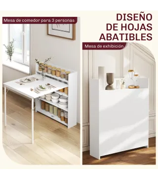 Mesa Plegable de Comedor Mesa de Cocina con Ala Abatible 4 Compartimentos Hasta 3 Personas 78,5x91x93 cm Blanco