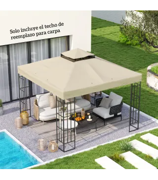 Toldo de Recambio 3x3 m con Techo Doble con Orificios de Drenaje y Protección UPF30+ Crema Solo Toldo NO Incluye Marco