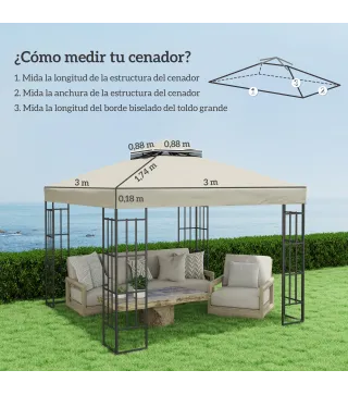 Toldo de Recambio 3x3 m con Techo Doble con Orificios de Drenaje y Protección UPF30+ Crema Solo Toldo NO Incluye Marco
