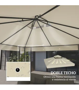 Toldo de Recambio 3x3 m con Techo Doble con Orificios de Drenaje y Protección UPF30+ Crema Solo Toldo NO Incluye Marco