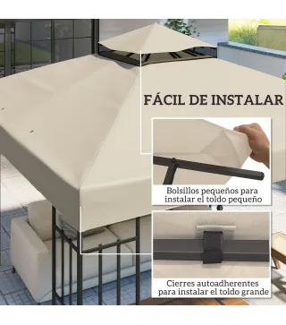 Toldo de Recambio 3x3 m con Techo Doble con Orificios de Drenaje y Protección UPF30+ Crema Solo Toldo NO Incluye Marco