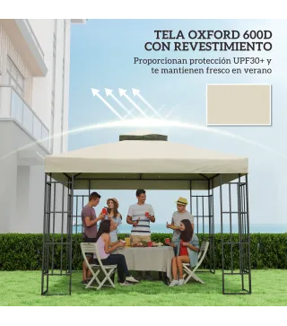 Toldo de Recambio 3x3 m con Techo Doble con Orificios de Drenaje y Protección UPF30+ Crema Solo Toldo NO Incluye Marco