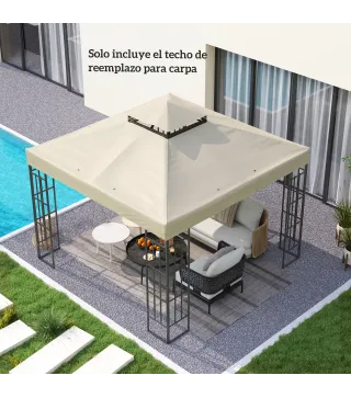 Toldo de Recambio 3x3 m con Techo Doble con Orificios de Drenaje y Protección UPF30+ Crema Solo Toldo NO Incluye Marco