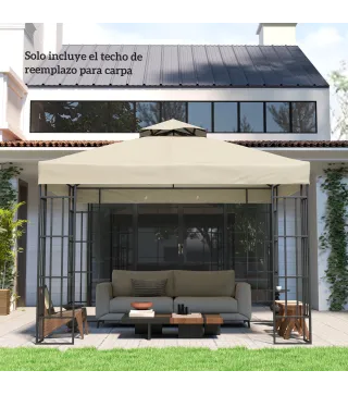 Toldo de Recambio 3x3 m con Techo Doble con Orificios de Drenaje y Protección UPF30+ Crema Solo Toldo NO Incluye Marco