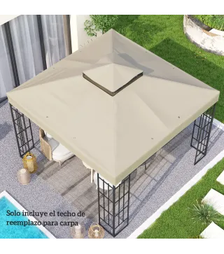 Toldo de Recambio 3x3 m con Techo Doble con Orificios de Drenaje y Protección UPF30+ Crema Solo Toldo NO Incluye Marco