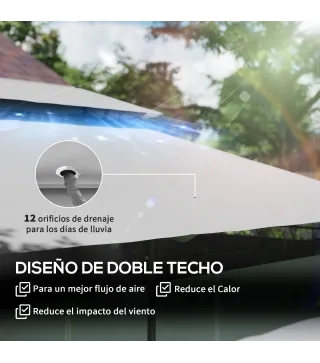 Cenador de Jardín de 4x3 m con Doble Techo Paredes Laterales Resistente al Agua para Exterior Terraza Gris Oscuro