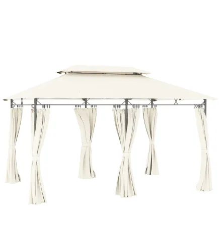 Cenador de Jardín de 4x3 m con Doble Techo Paredes Laterales Resistente al Agua para Exterior Terraza Crema