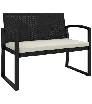 Banco de Ratán Sintético para 2 Personas 103x58x78 cm con Cojín Respaldo Inclinado y Estructura de Acero Galvanizado