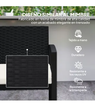 Banco de Ratán Sintético para 2 Personas 103x58x78 cm con Cojín Respaldo Inclinado y Estructura de Acero Galvanizado