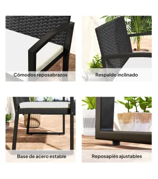 Banco de Ratán Sintético para 2 Personas 103x58x78 cm con Cojín Respaldo Inclinado y Estructura de Acero Galvanizado