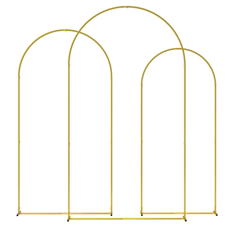 Set de 3 Arcos de Jardín para Rosas de Metal de 220/200/180 cm con Recubrimiento en Polvo para Patio Terraza Dorado