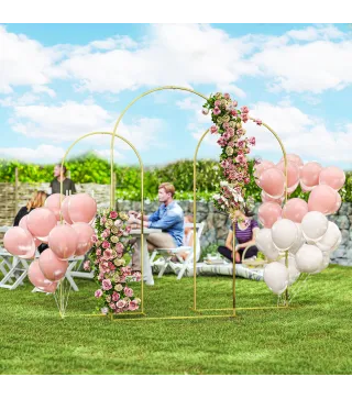 Set de 3 Arcos de Jardín para Rosas de Metal de 220/200/180 cm con Recubrimiento en Polvo para Patio Terraza Dorado