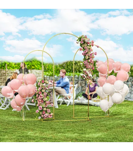 Set de 3 Arcos de Jardín para Rosas de Metal de 220/200/180 cm con Recubrimiento en Polvo para Patio Terraza Dorado