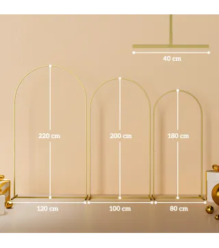 Set de 3 Arcos de Jardín para Rosas de Metal de 220/200/180 cm con Recubrimiento en Polvo para Patio Terraza Dorado