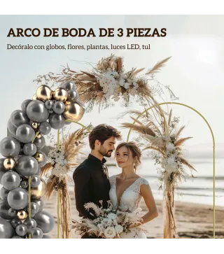 Set de 3 Arcos de Jardín para Rosas de Metal de 220/200/180 cm con Recubrimiento en Polvo para Patio Terraza Dorado